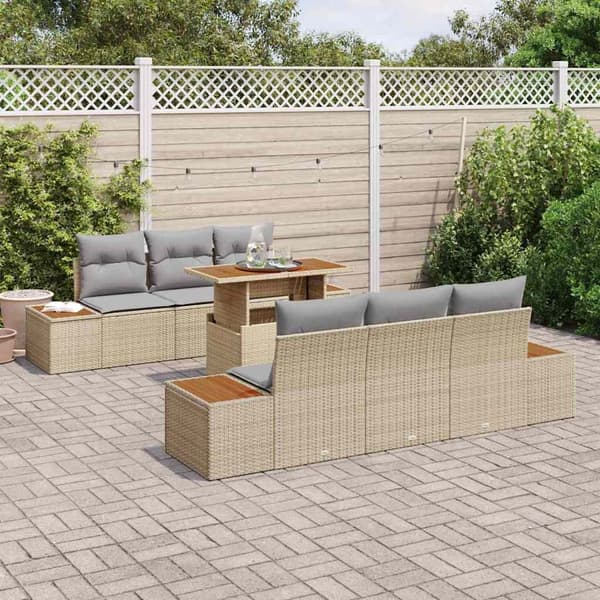 vidaXL Trädgårdsoffset med lagring 7 pcs Beige Poly rattan Beige