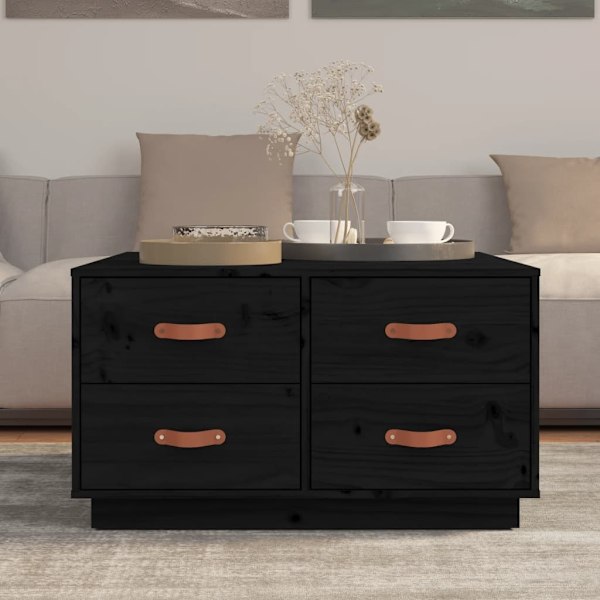 vidaXL Soffbord svart 80x80x45 cm massiv furu Svart