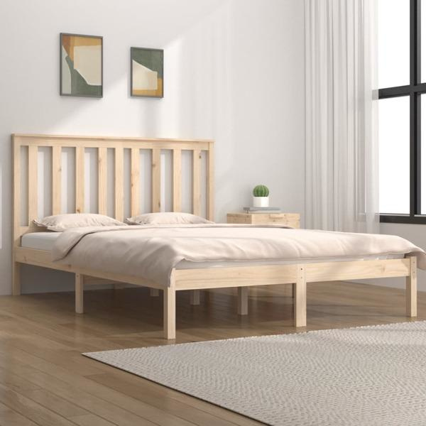vidaXL Sängram massiv furu 135x190 cm Brun