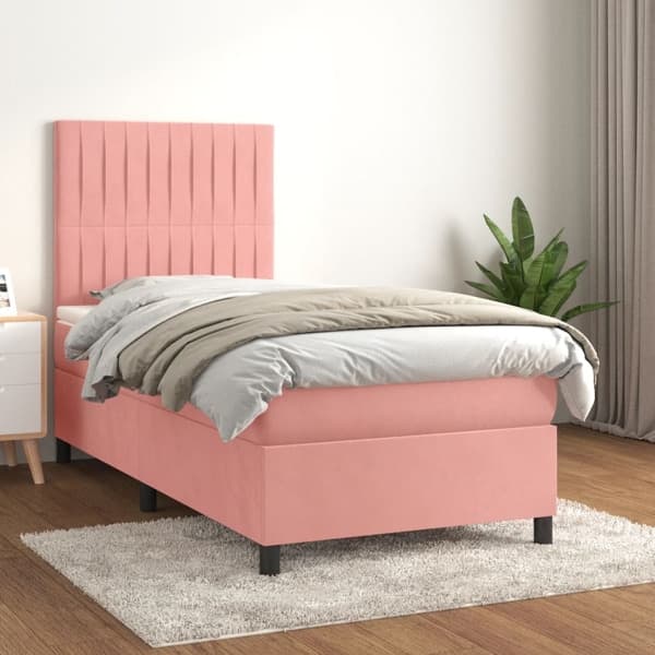 vidaXL Ramsäng med madrass rosa 90x200 cm sammet Rosa