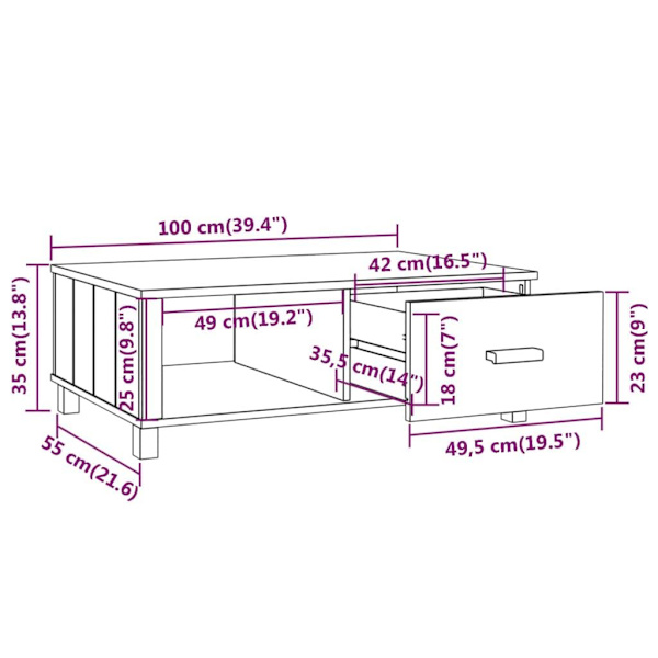 vidaXL Soffbord HAMAR honungsbrun 100x55x35 cm massiv furu Brun