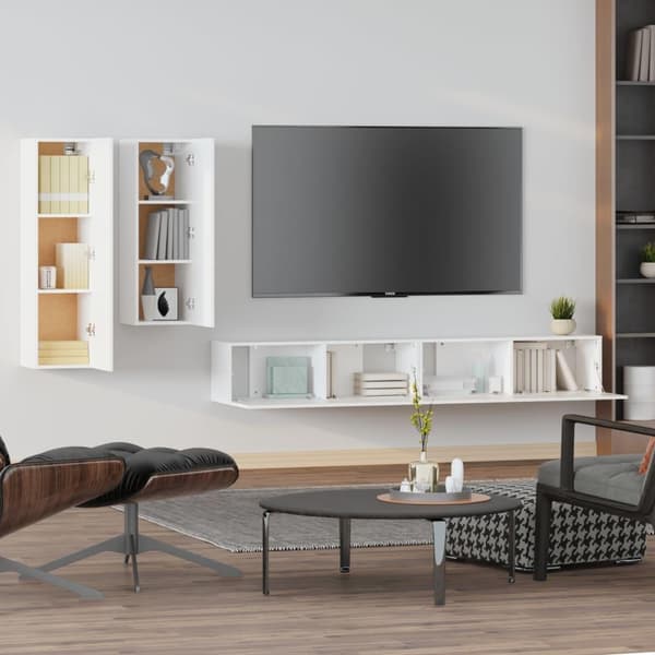 vidaXL Tv-bänk 4 delar vit konstruerat trä Vit