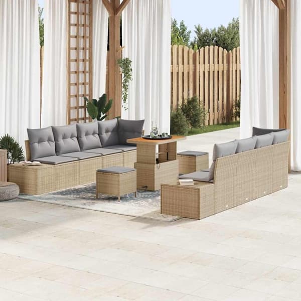 vidaXL Trädgårdsoffset 11 st Beige konstrotting Beige
