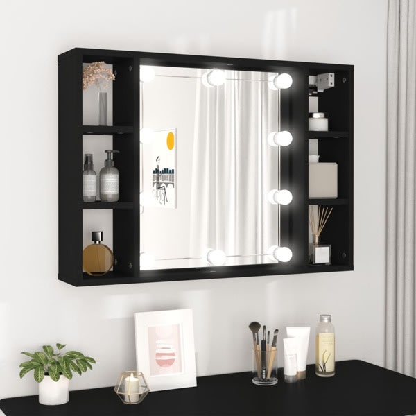 vidaXL Spegelskåp med LED svart 76x15x55 cm Svart
