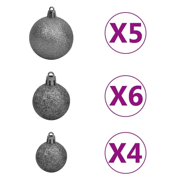 vidaXL Belyst halv plastgran med kulor grön 210 cm Grön