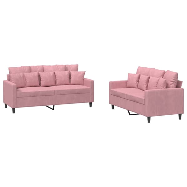 vidaXL Soffgrupp med dynor 2 delar rosa sammet Rosa
