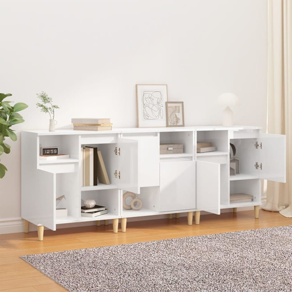 vidaXL Skänk 3 st vit högglans 60x35x70 cm konstruerat trä Vit