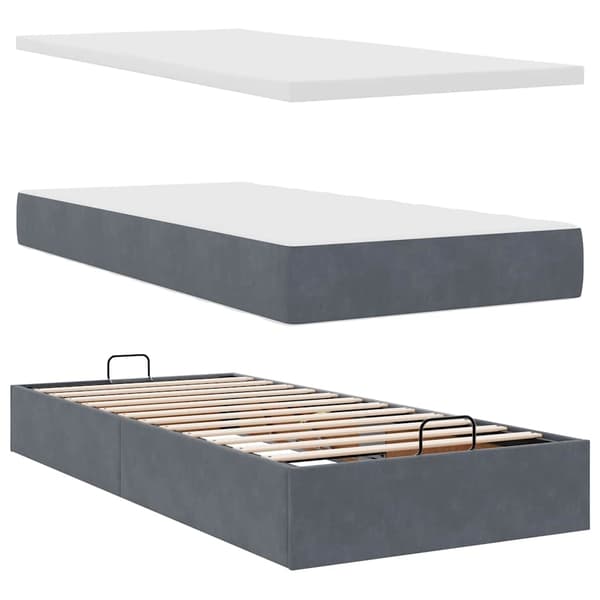 vidaXL Ottoman sängram med madrass mörkgrå 80x200 cm sammet Grå