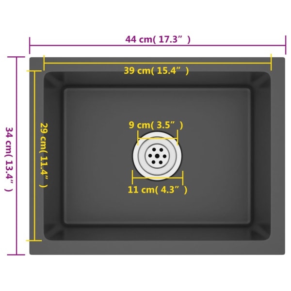 vidaXL Handgjord diskho svart rostfritt stål Svart