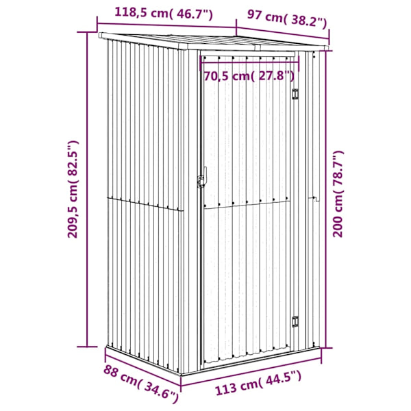 vidaXL Trädgårdsskjul grå 118,5x97x209,5 cm galvaniserat stål Grå