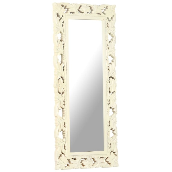 vidaXL Handsnidad spegel vit 110x50 cm massivt mangoträ Vit