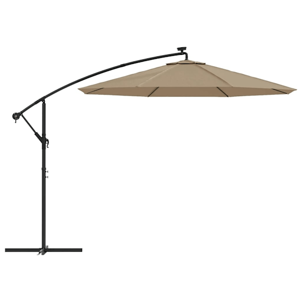 vidaXL Frihängande parasoll med LED och stålstång 300 cm taupe Taupe