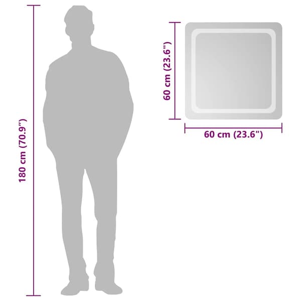 vidaXL Badrumsspegel LED 60x60 cm Transparent