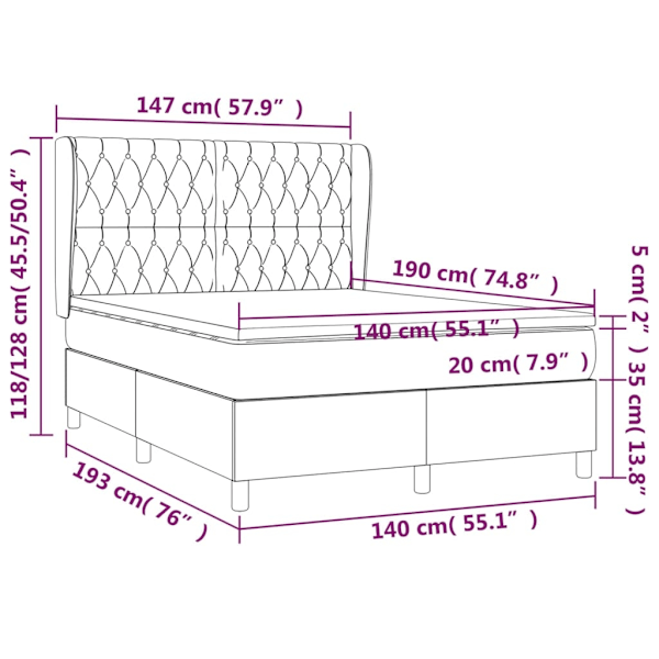 vidaXL Ramsäng med madrass ljusgrå 140x190 cm tyg Grå