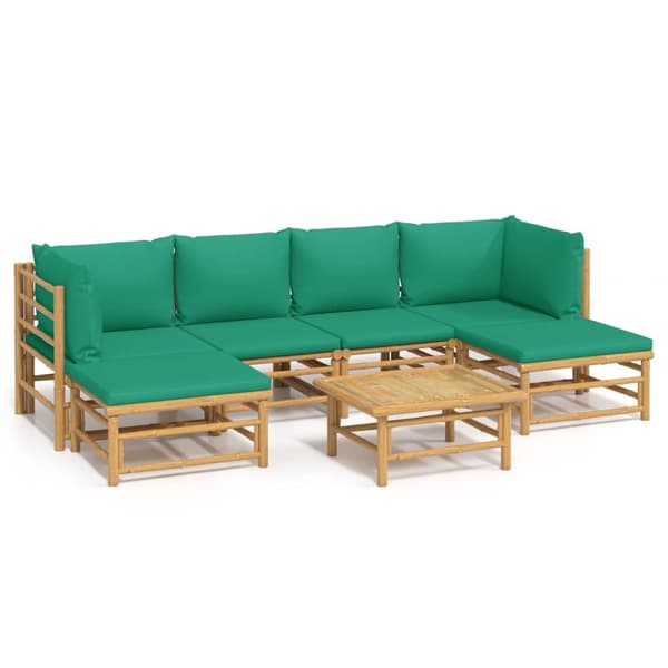vidaXL Loungegrupp 7 delar gröna dynor bambu Brun