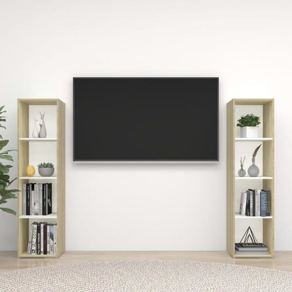 vidaXL TV-skåp 2 st vit och sonoma-ek 142,5x35x36,5 cm konstruerat trä Vit