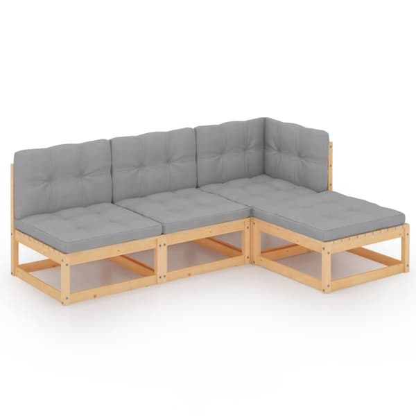 vidaXL Loungegrupp med dynor 4 delar massiv furu grå