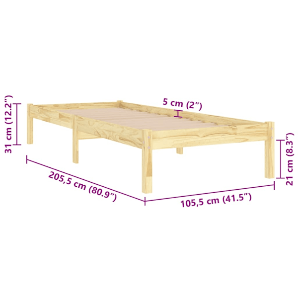 vidaXL Sängram massiv furu 100x200 cm Brun