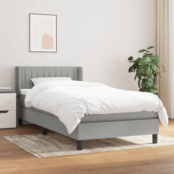 vidaXL Ramsäng med madrass ljusgrå 90x200 cm tyg Grå