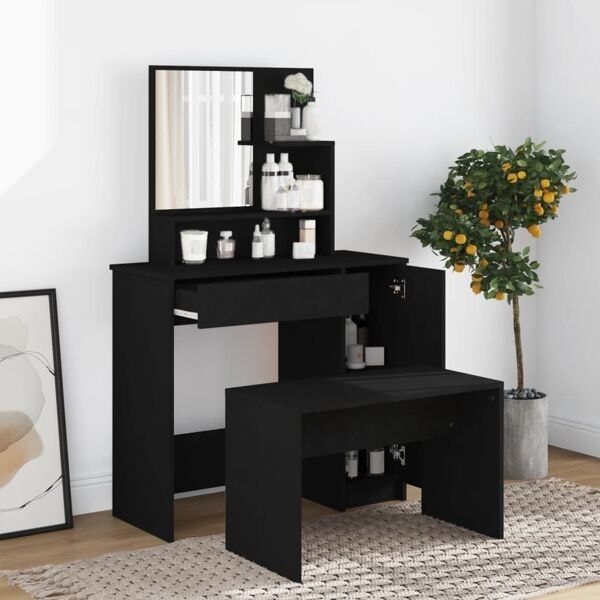 vidaXL Sminkbord med spegel svart 86,5x35x136 cm Svart