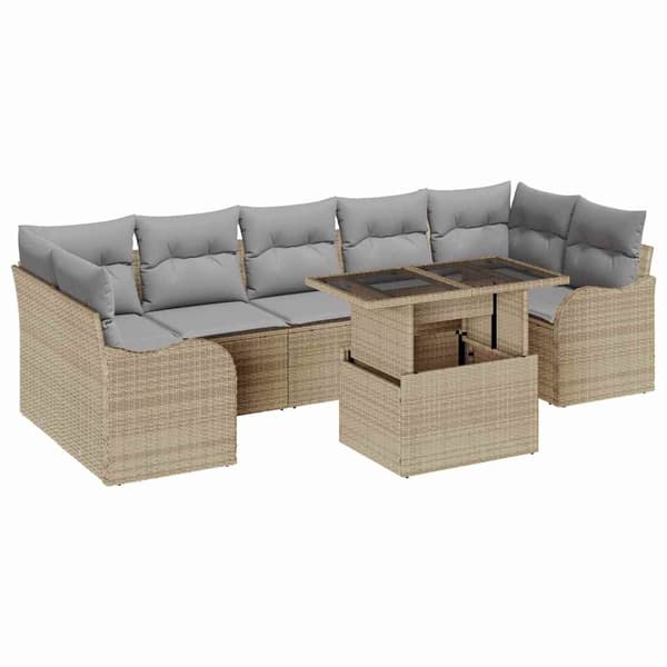 vidaXL Trädgårdsoffset 8 st Beige konstrotting Beige