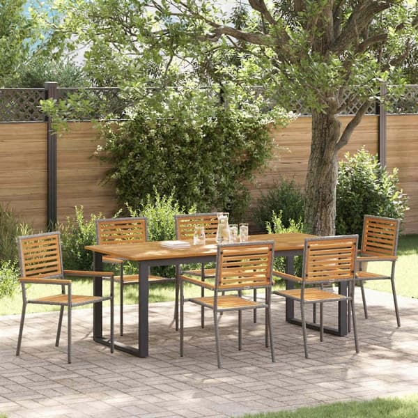 vidaXL Trädgårdsmöbelset 7 st Grå Massivt Akaciaträ Grå