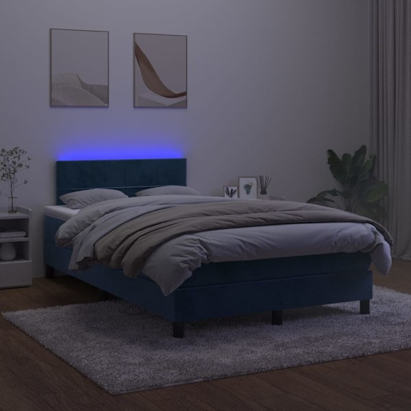 vidaXL Ramsäng med madrass & LED mörkblå 120x200 cm sammet Blå