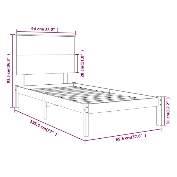 vidaXL Sängram vit massivt trä 90x190 cm Vit