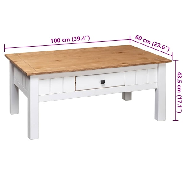 vidaXL Soffbord vit 100x60x45 cm massiv furu panama Vit