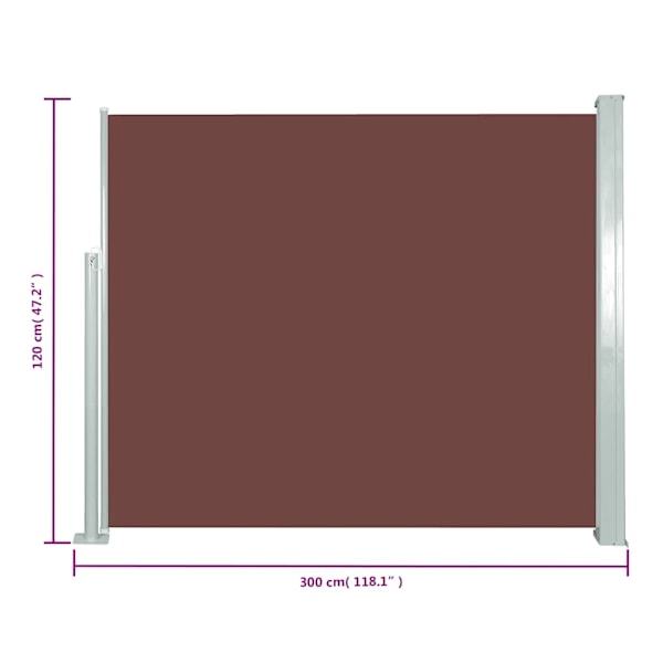 vidaXL Infällbar sidomarkis 120 x 300 cm brun Brun