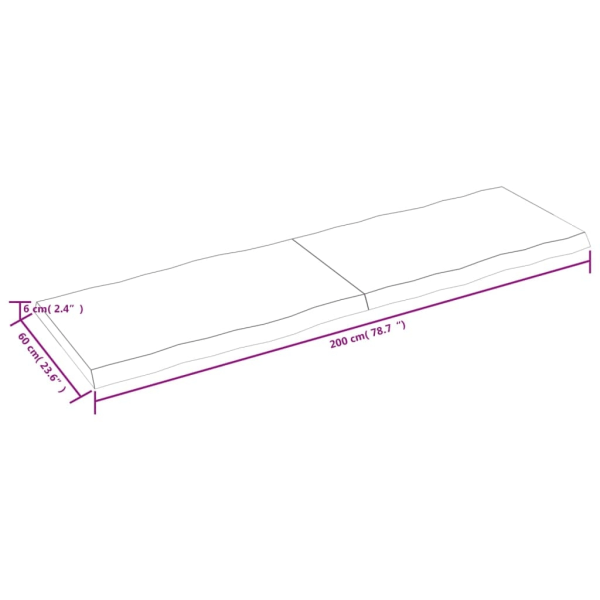 vidaXL Bordsskiva mörkbrun 200x60x(2-6) cm massivt trä levande kant Brun