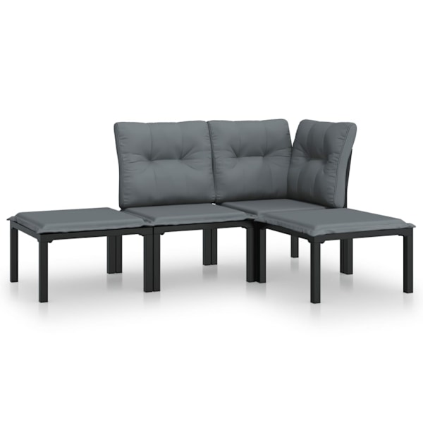 vidaXL Loungegrupp 4 delar svart och grå konstrotting Svart