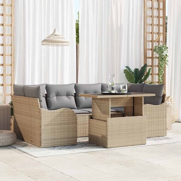 vidaXL Trädgårdsoffset 7 st Beige konstrotting Beige
