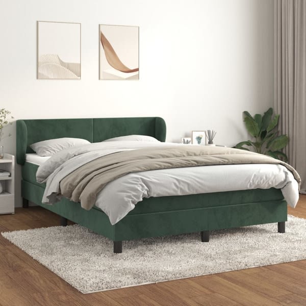 vidaXL Ramsäng med madrass mörkgrön 140x190 cm sammet Grön