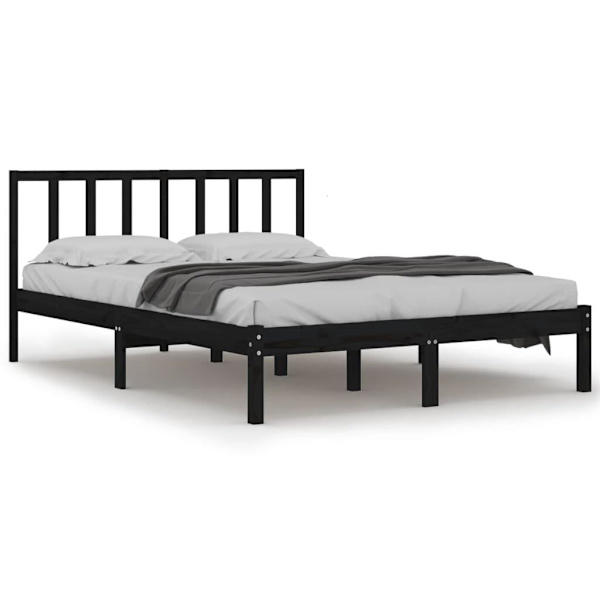 vidaXL Sängram svart massiv furu 120x190 cm Svart