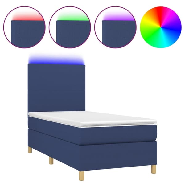 vidaXL Ramsäng med madrass & LED blå 90x200 cm tyg Blå
