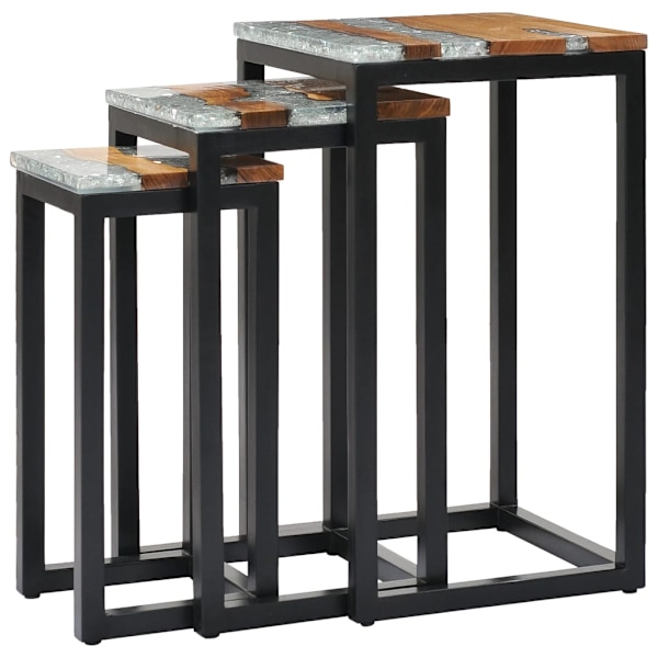 vidaXL Satsbord 3 st massiv teak och polyresin Brun