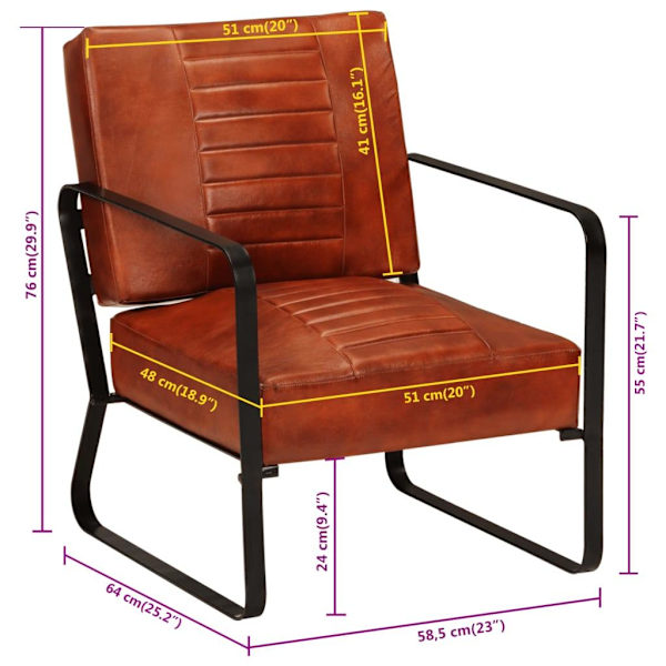vidaXL Loungefåtölj brun 58,5x64x76 cm äkta läder Brun