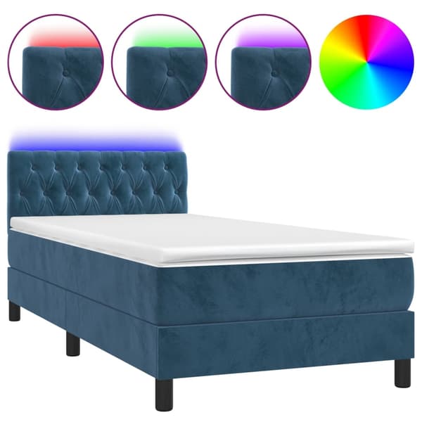 vidaXL Ramsäng med madrass & LED mörkblå 90x190 cm sammet Blå