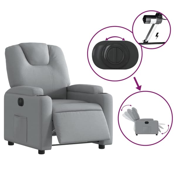 vidaXL Elektrisk reclinerfåtölj ljusgrå tyg Grå