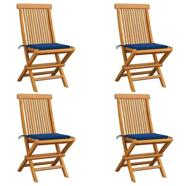 vidaXL Trädgårdsstolar med kungsblåa dynor 4 st massiv teak Blå