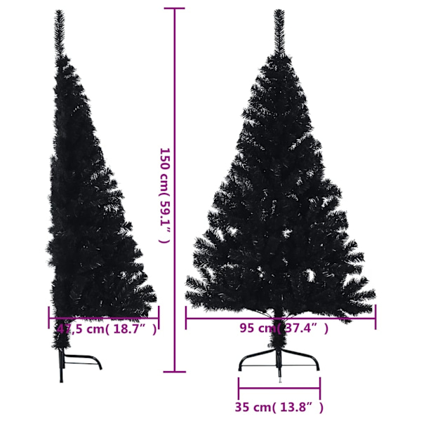 vidaXL Halv plastgran med stativ svart 150 cm PVC Svart