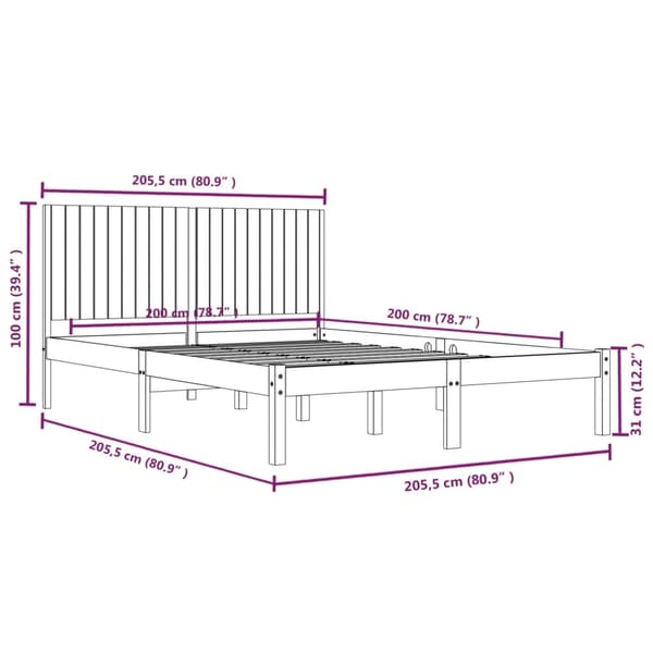 vidaXL Sängram massivt trä 200x200 cm Brun