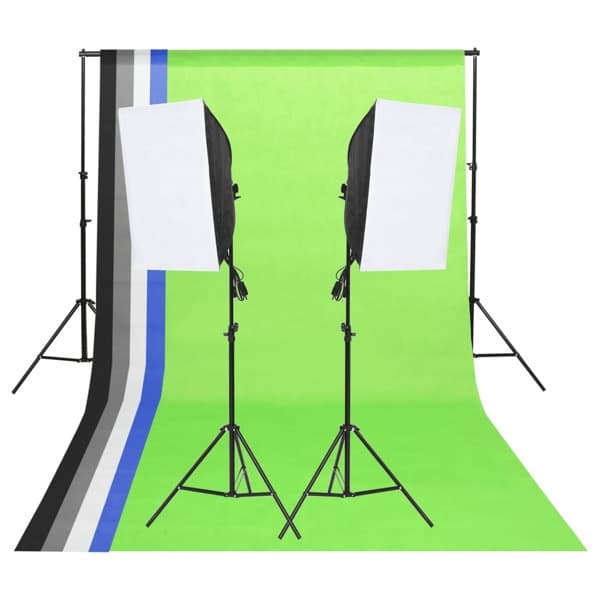 vidaXL Studiobelysning med bakgrunder & softboxar Vit