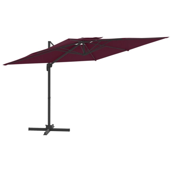 vidaXL Frihängande parasoll med ventilation vinröd 400x300 cm Röd
