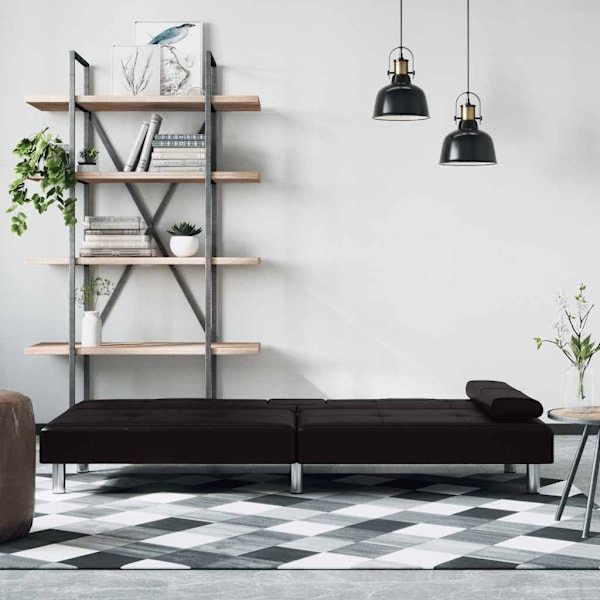 vidaXL Bäddsoffa med mugghållare svart konstläder Svart