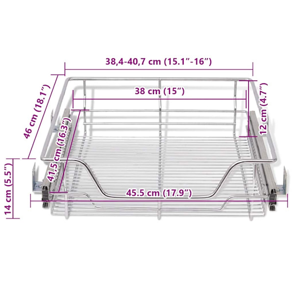 vidaXL Utdragbara trådkorgar 2 st silver 500 mm Silver