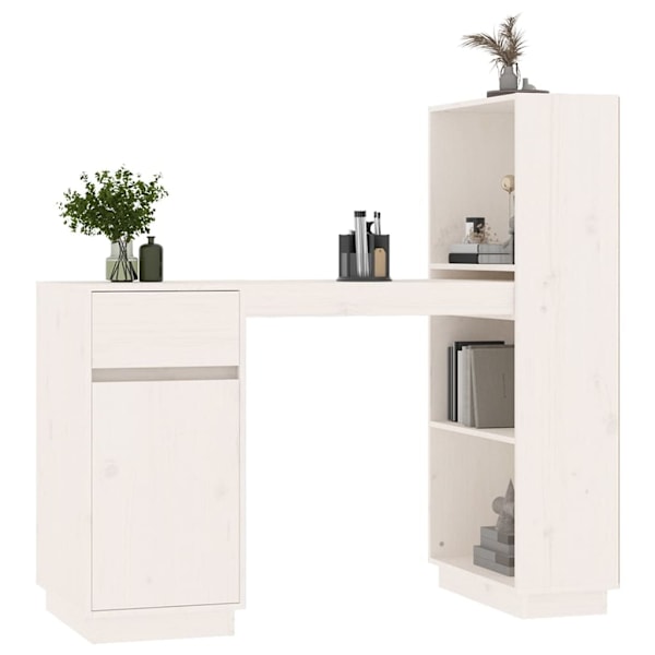 vidaXL Skrivbord vit 110x53x117 cm massiv furu Vit