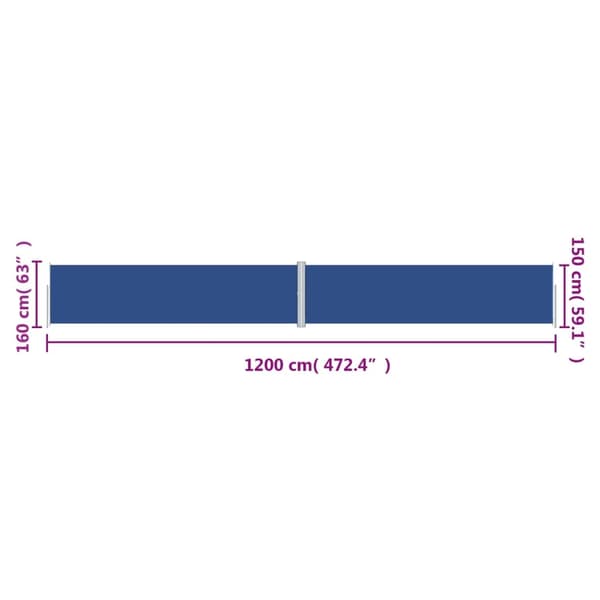 vidaXL Infällbar sidomarkis 160x1200 cm blå Blå