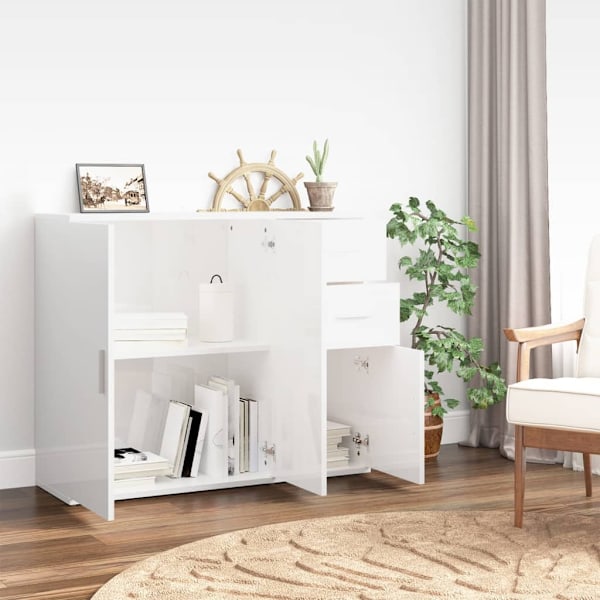 vidaXL Skänk vit högglans 91x29,5x75 cm konstruerat trä Vit